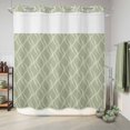 thumbnail image 6 of No Hook Shower Curtain with Built-in Rings - Sage Green Waves Striped Washable Waterproof Fabric Bathroom Curtains for Hotel,Rentals, 72 X 78 Inch Long , Abstract White Geometric Lines, 6 of 9