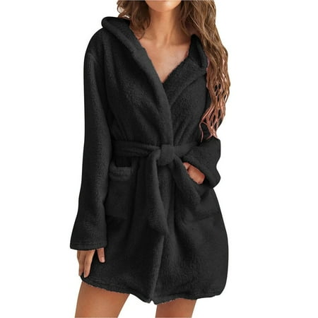

Ladies Night Robe Soft Comfort Hooded Warm Fleece Robe Women Homewear Nightgown