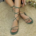 thumbnail image 6 of EliteGoogv Womens Lace Up Gladiator Sandals Grecian Style Flat Sandals Strappy Open Toe Sandals Breathable Casual Walking Shoes For Women Summer Beach Footwear Green US :11, 6 of 8