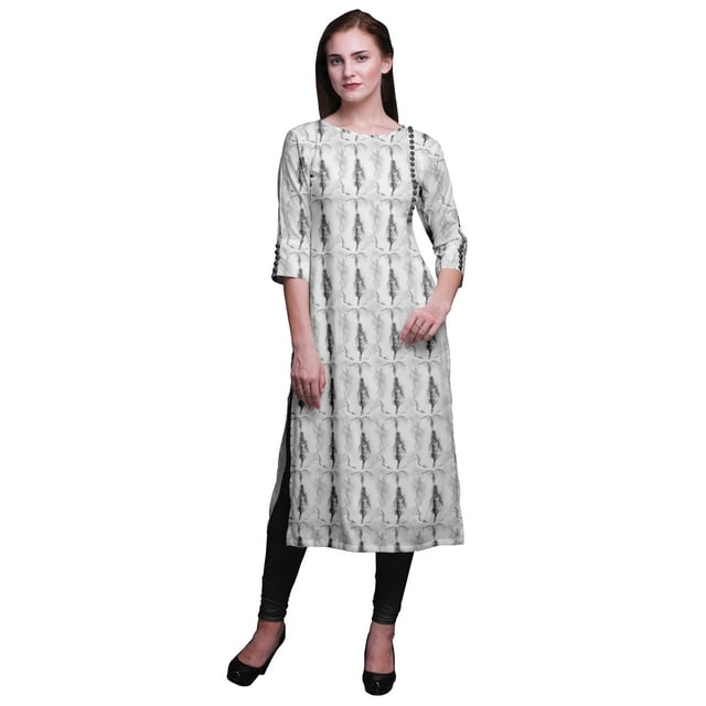 Bimba Robe Kurti Longue Imprimée Tunique Droite Manches 3/4 Robes pour Femmes Haut