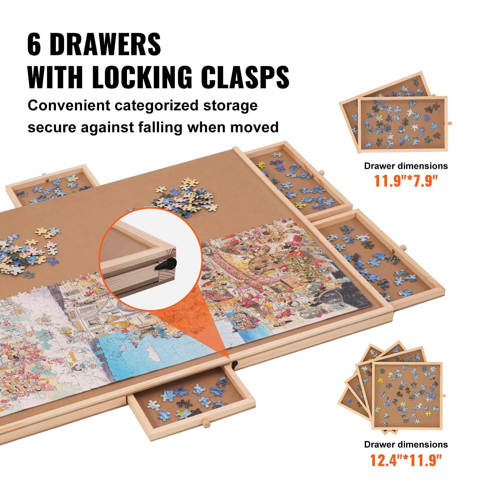 1500 Piece Wooden Jigsaw Puzzle for Adult, Fantasy Nature Vatious Birds Lan 1500-Piece Wooden Jigsaw Puzzle Table, 4-Drawer Rotating Puzzle