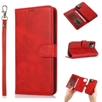 2-in-1 Wallet Case for iPhone 14 Pro Max (6.7") 2022, Allytech Vegan PU Leather Magnetic Detachable Shockproof Hand Strap Flip Folio Stand Protective Case for iPhone 14 Pro Max 5G, Red