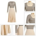 thumbnail image 3 of IDOPIP Womens Long Sleeve Striped Midi Dresses 2024 Square Neck Ribbed Knit Pleated A Line Sweater Dress, 3 of 9