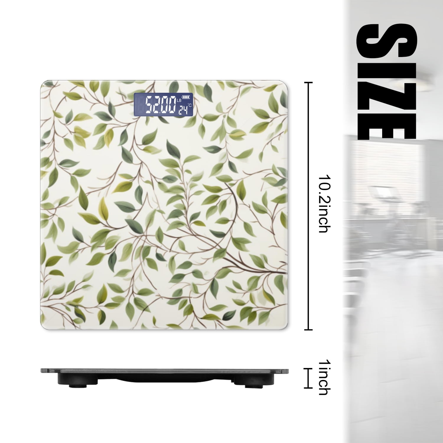 Bathroom Scale, Highly Accurate Digital Body Scale,Precisely Measures Weight up to 400 lbs-Hand-Painted Leaves And Branches On White Background