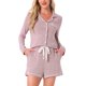 thumbnail image 1 of Conjuntos de lounge para mujeres INSPIRE CHIC, blusa de manga larga con cuello de muesca y botones, pantalones cortos, pijamas de 2 piezas con bolsillos, talla XL, color rosa, 1 of 6