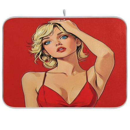 

Dish Drying Mat 18 x 24 Highly Absorbent Microfiber for Dishes Utensils in A Red Dress