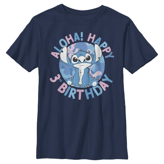 Boy's Lilo & Stitch Aloha! Happy 3rd Birthday  Graphic Tee Navy Blue Medium