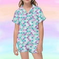 thumbnail image 2 of Luvoko Pyjamas pour Tout-Petits Mode Imprimée Boutonnière Col Rabattu Manches Courtes Ensemble de Pyjamas Robe de Nuit pour Filles Robes en Vrac pour Filles Dormeuses Sans Pieds, 2 of 4