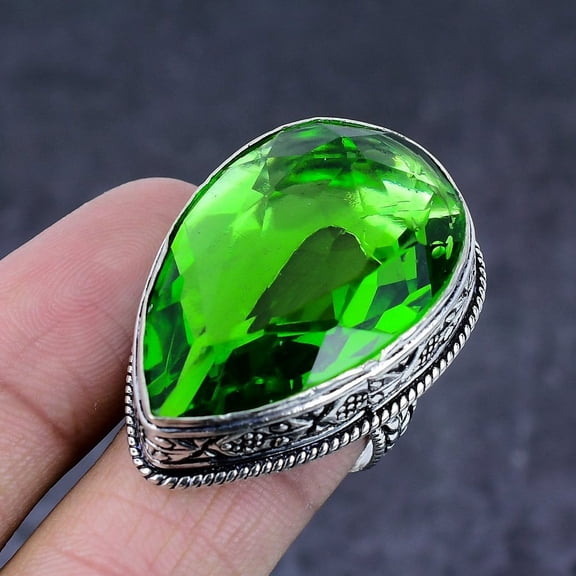 Natural Peridot Gemstone Handmade 925 Steling Silver Jewelry Ring Size 9