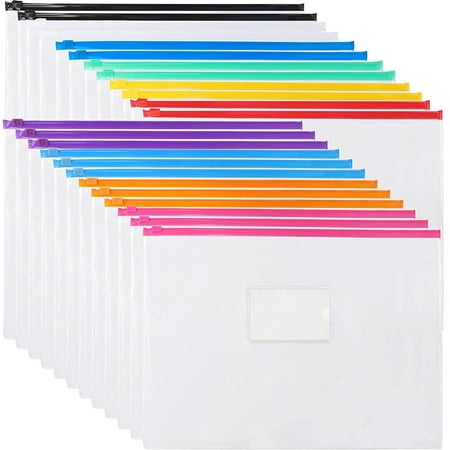 12pcs Plastic Envelopes Poly Zip Envelopes Files Zipper Folders, A4 Size, Letter Size, 10 Colors, for School and Office Supplies