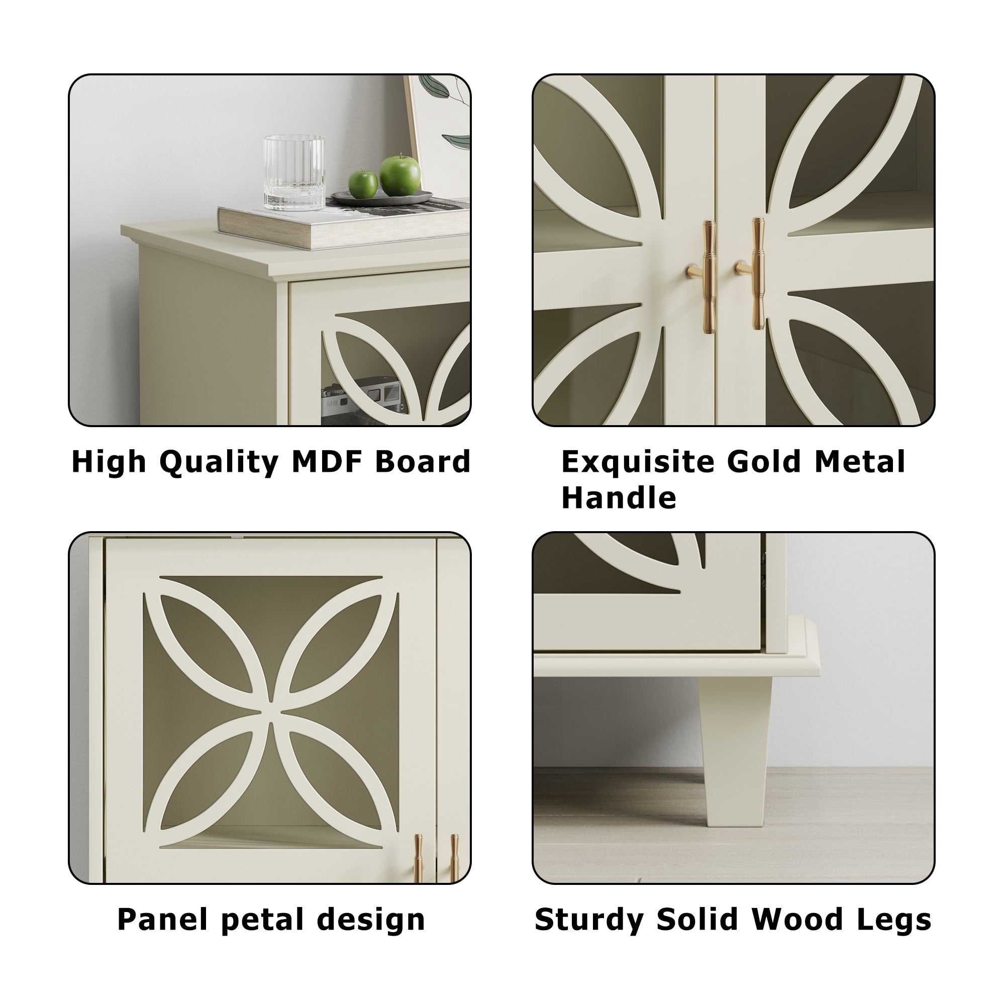 Sailvan Sideboard Buffet Storage Cabinet, Freestanding Bathroom Cabinet with Tempered Glass Doors