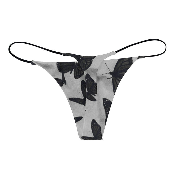 Sksloeg Thongs Butterfly Printed G-Strings Micro Thongs Bottom Tiny Panties  Underwear,Black L