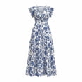 thumbnail image 6 of Ayolanni Floral Spring Dresses for Women A-Line Long V-Neck Boho Dress Ruffle Short Sleeve Flutter High Waist Vacation Sundress L, 6 of 6