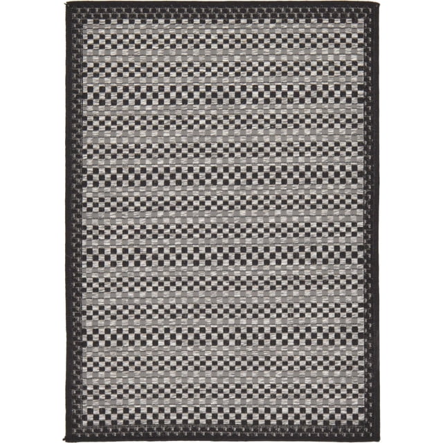 Unique Loom Outdoor Collection Transitionnel Tapis d'Intérieur et d'Extérieur à Rayures Tonales, 2' 2" x 3', Gris/noir