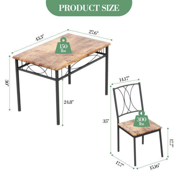 5-Piece Industrial Modern Dining Set Dining Table Set for 4, Space-Saving Table & 4 Chairs for Small Spaces