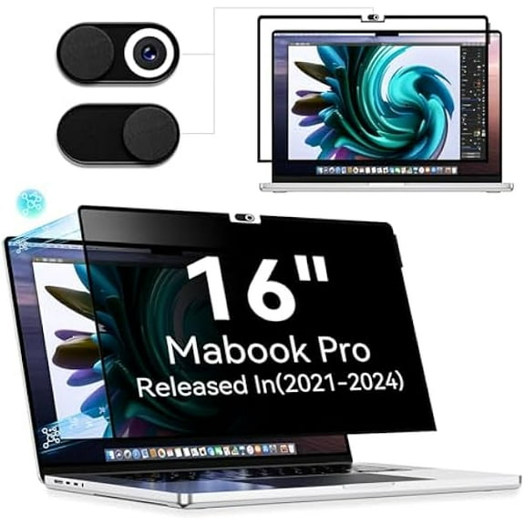 Privacy Screen Protector for MacBook Pro 16 Inch (2021-2024, M1, M2, M3), Easy On/Off Removable Anti Spy Blue Light Glare Shield Laptop Privacy Filter for Apple Mac Pro 16.2 in (A2991/A2485/A2780)