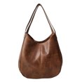 thumbnail image 2 of Lubelski Retro Women Solid Color Faux Leather Zipper Handbag Messenger Shoulder Tote Bag, 2 of 7