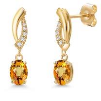 Gem Stone King 14K Yellow Gold Yellow Sapphire and Lab Grown Diamond Earrings for Women | 1.28 Cttw | Gemstone September Birthstone | Oval 6X4MM