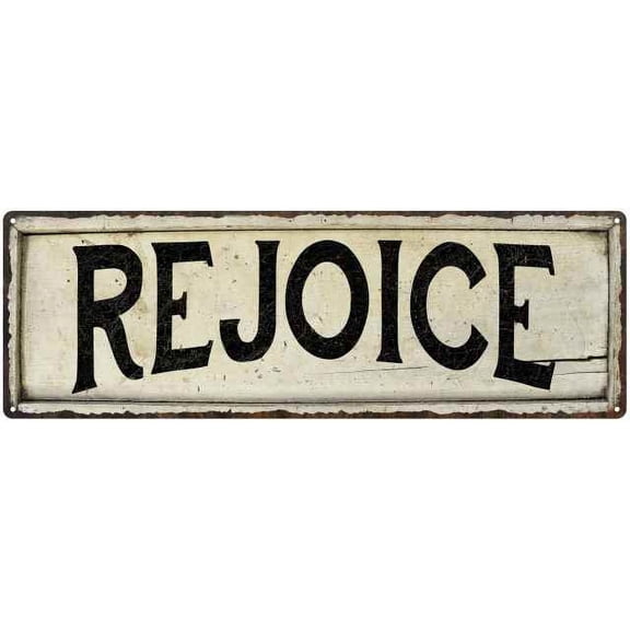 REJOICE Farmhouse Style Wood Look Sign Gift 6x18 Metal Decor 106180028254