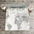 thumbnail image 3 of Ambesonne Grey Quilted Bedspread Set 3 Pcs, World Map Continents Earth, King Size, White Grey, 3 of 3