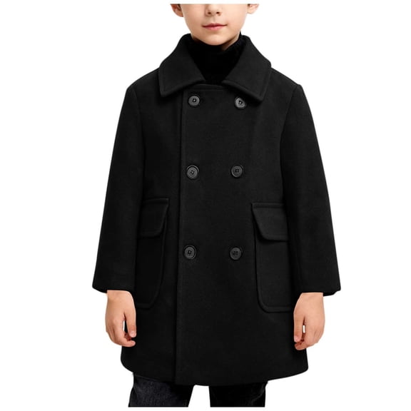 Nilvkv Boys Winter Jacket, Boys Fashion, Solid Color Double Breasted Lapel Wool Coat Outerwear Black 5-6 Years Black 5-6 Years