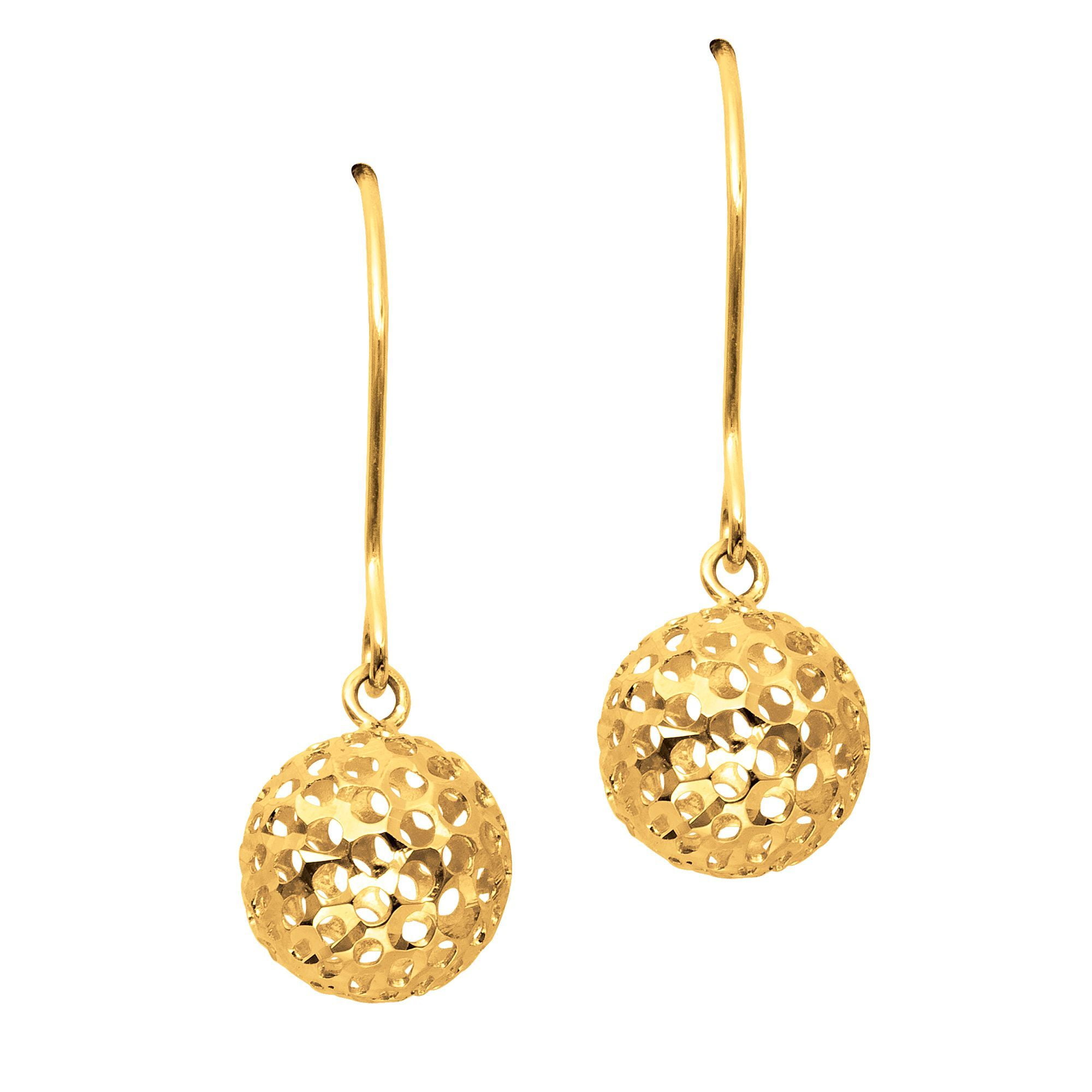 JewelryWeb 14k Yellow Gold Textured Shiny Small Mesh Ball Fashion Long Drop Dangle Earrings Jewelry Gifts for Women