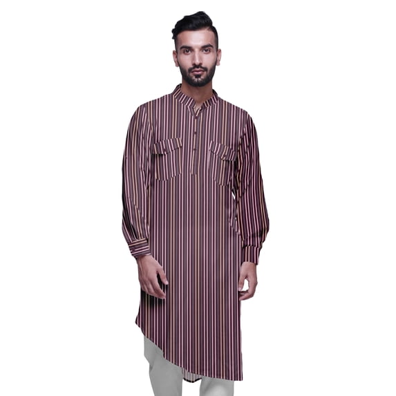 Atasi Asymmetric Style Rayon Mens Kurta Printed Long Casual Kurta Shirt