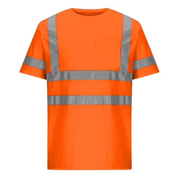 Staron Men's and Women's Casual Loose Short Sleeve T-Shirt with Reflective Strip Pocket Round Neck Breathable Solid Color Basic Tee, Orange S