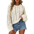 thumbnail image 3 of CAIXIA Fall Sweaters For Women Solid Button Detail Short Long Sleeve Pullover Tops Basic Clothes Loose Shirts Daily Work Outfits Fall Winter Clothes,Beige, 3 of 6