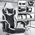 thumbnail image 6 of Kumix Gaming Chair with Footrest, High Back Gaming Chairs PVC Leather Ergonomic Office Gamer Chair Headrest Lumbar Support Racing Style Video Gaming Chair (Black White), 6 of 7