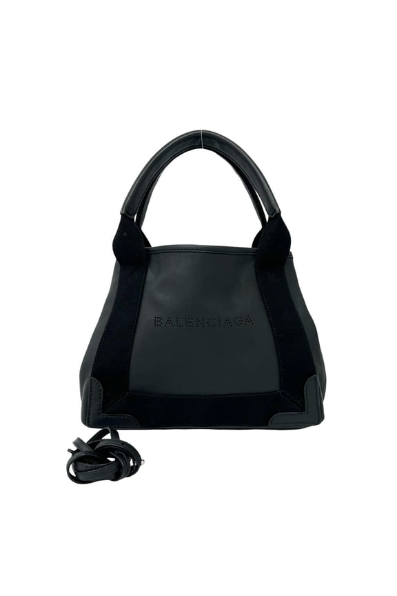 Pre-Owned BALENCIAGA Navy Cabas XS Leather 2-way Handbag/Shoulder Bag, Black, 21022
