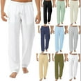 thumbnail image 1 of brillar Pantalones holgados con apariencia de lino para hombre Pantalones de playa casuales con cintura elástica_b, 1 of 3