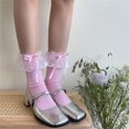 thumbnail image 5 of 1 Pair Sheer Ruffle Mesh Splicing Ankle Socks with Bowknot Accent for Women Girls Fashionable Students Middle Tube Socks, 5 of 8