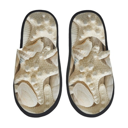 

Sikiie Starfish and Sea Shells Fuzzy Slip-on Slippers Warm Cozy Soft Lightweight Memory Foam Indoor House ShoesLarge