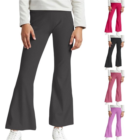 Rggeeun Toddler Girl Yoga Pants Back To School Solid Color Elastic Waist Slim Fit Leggings Stretch Ankle Length Lightweight Bootcut Outdoor Picnics Trendy Trousers,Gray,6-7 Years