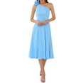thumbnail image 3 of INSPIRE CHIC Women's One Shoulder Dresses Sleeveless Elegant Bow Cocktail Midi Dress 2XL Light Blue, 3 of 7