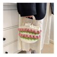 thumbnail image 4 of Bolso de playa para mujer, bandolera de algodón, bolso de hombro, bolso de cubo tejido hecho a mano para playa de verano, rosa Feliz Sencillez, 4 of 5