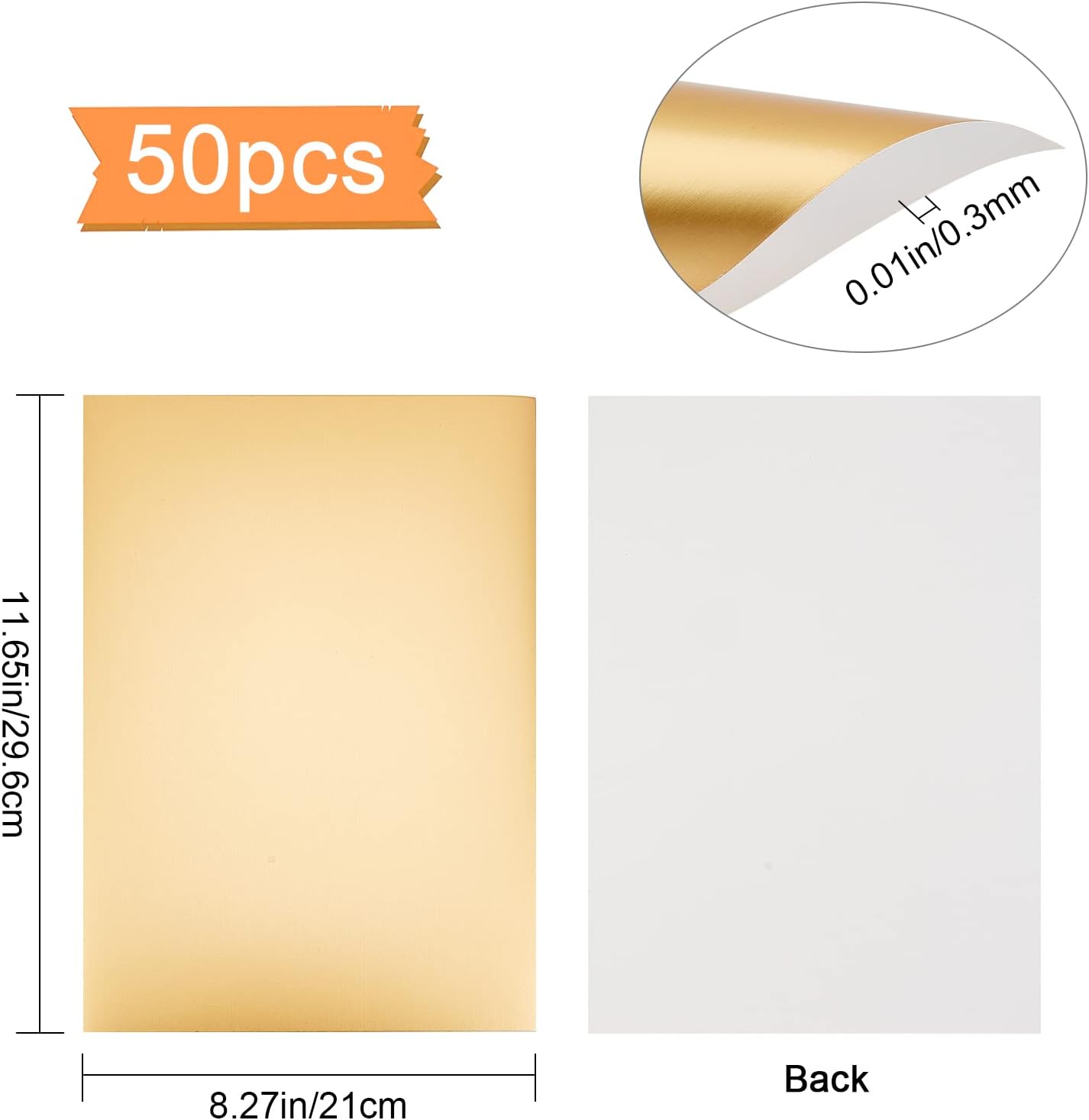 50 Pieces 8.27” x 11.65” Cardstock for Crafts and Cards 250g Gold Paper Cards for Scrapbook Office Supplies Paper Crafts Gold