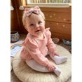 thumbnail image 6 of RUINIXCW Newborn Baby Girl Smocked Bubble Romper Infant Girls Spring Fall Winter Clothes Cotton Lien Outfit Puff Long Sleeve Bodysuit Headband Set, 6 of 10