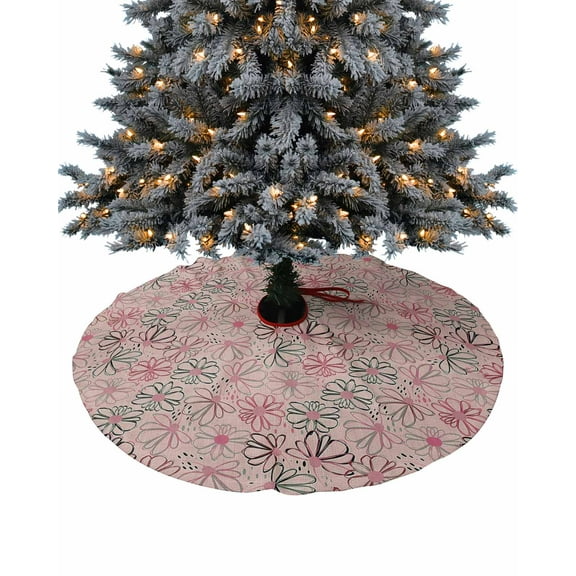 Spring Floral Christmas Tree Skirt 36 Inches Large Christmas Skirt Tree, Watercolor Pink Black Green Daisy Botanical Tree Skirt Christmas Decorations for Fireplace Party Holidays Indoor Outdoor