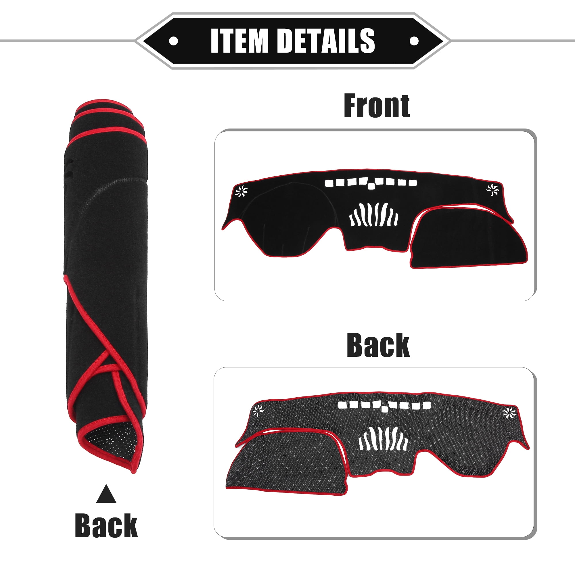 Unique Bargains Dashboard Cover for Hyundai Santa Fe 2019-2020 Non-slip Polyester Black Red Dash Cover Protector Mat