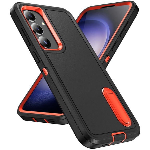 for Samsung Galaxy S26 Edge Case Hidden Kickstand Durable 3-Layer Military Grade Protective Case Hybrid Silicone Heavy Duty Rugged Shockproof Screen Lip Raised Protection,
Black Orange