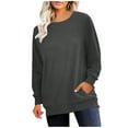 thumbnail image 2 of ZHYou Womens Oversized Crew Neck Sweatshirt with Kangaroo Pockets,Soft Plush Fleece Lined Long Sleeve Casual Pullover Tops,Dark Gray,Size L, 2 of 7