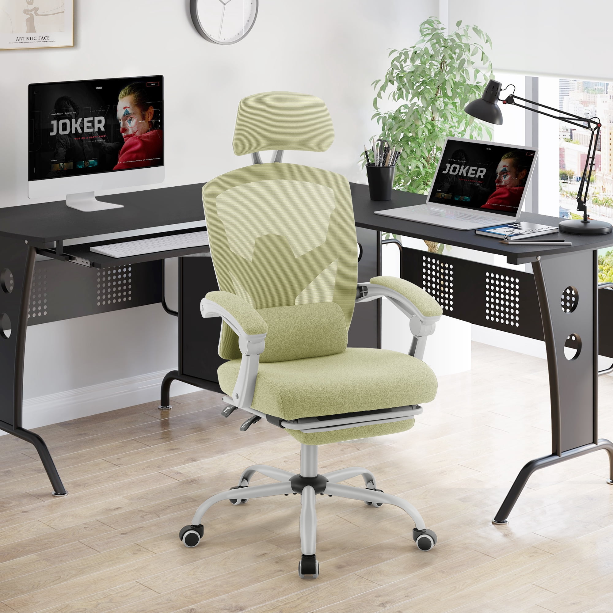 CONCETTA Ergonomic High Back Mesh Office Chair with Headrest, Footrest, Armrests for Adults, Green