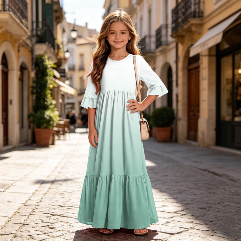 vintage junior bridesmaid dresses Girls Short Sleeve A-Line Wedding Party Maxi Dress for Kids Green 11-12 Years the Gumdrop junior bridesmaids Fashion / Core Tag: Core Dressed to Kill (Unrated) Size:Small 2/4)