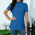 thumbnail image 5 of Tops for Women Trendy Solid Color Mock Neck Short Sleeve Casual Blouse Summer Tops, 5 of 7
