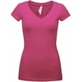 thumbnail image 2 of Sexy Women's Low-Cut Basic Deep V Neck Short Sleeve Solid Fitted Tee Shirt Top, 2 of 2