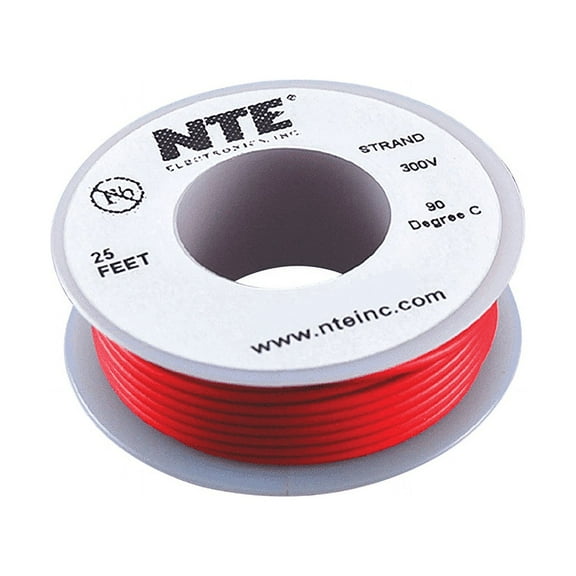 NTE Electronics WH24-02-25 Hook Up Wire 300V 24 Gauge Stranded 25' Red
