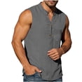 thumbnail image 6 of Horkkom Linen Shirts for Men V Neck Button Sleeveless Shirts Breathable Casual Tank Top with Pockets, S-2XL, 6 of 9