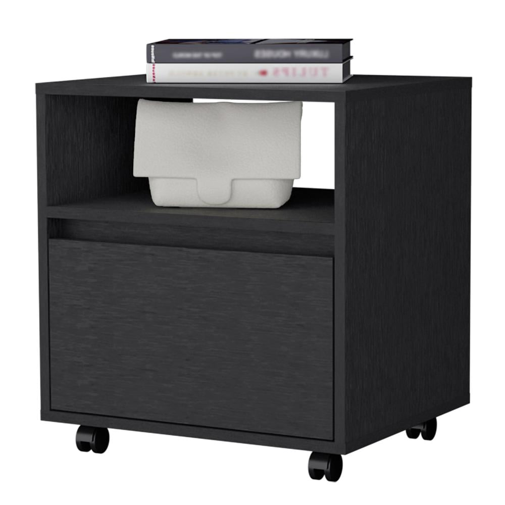 HomeRoots 518168 21 in. One Drawer Nightstand with Integrated Tech, Black